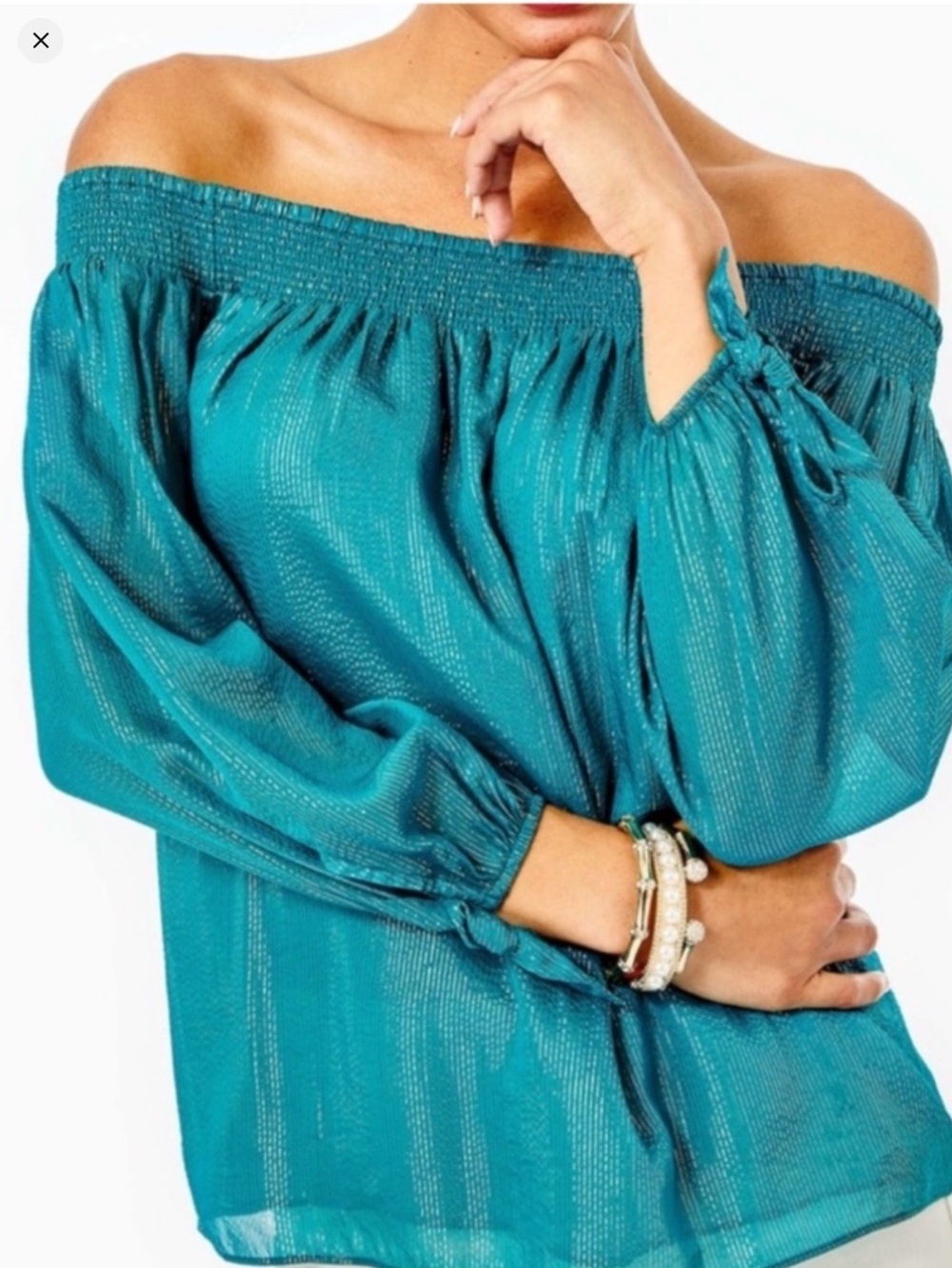 Lilly Pulitzer Maryellen Off-The-Shoulder Top - Valencia TealSize Large